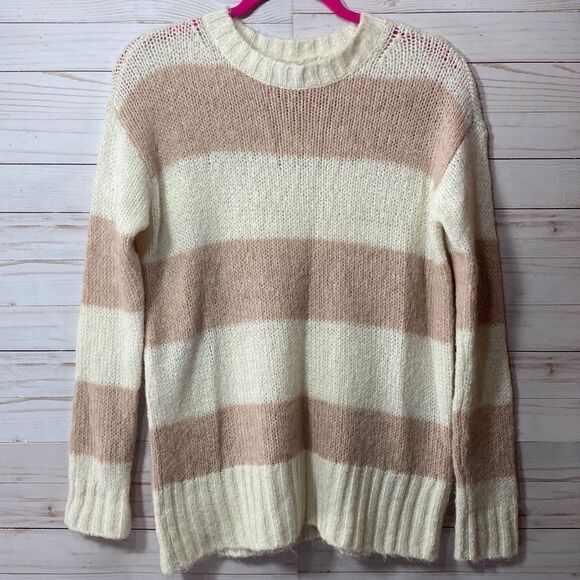American Eagle Outfitters Jegging Fit Blush Pink Striped Wool Blend Sweater - Picture 2 of 16